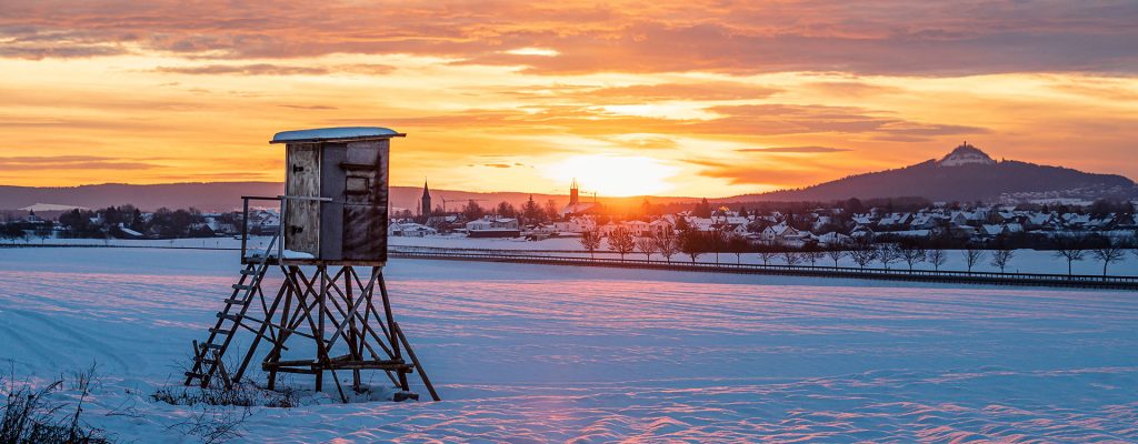 Speichersdorf im Winter bei Sonnenaufgang