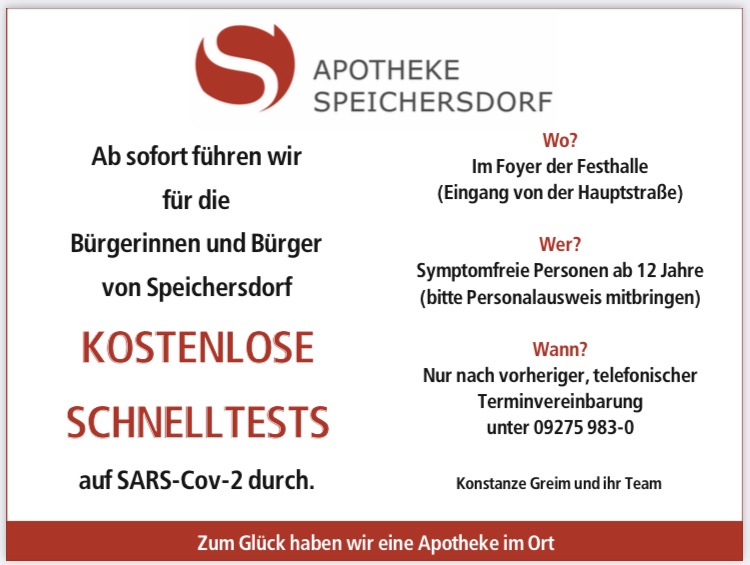 Anzeige Testzentrum Speichersdorf