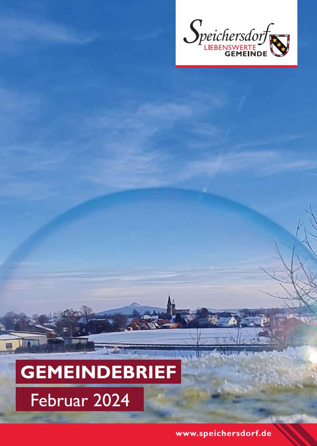 Gezeigt wird das Titelblatt des Gemeindebriefes worauf man Spichersdorf durch eine Seifenblase sieht.